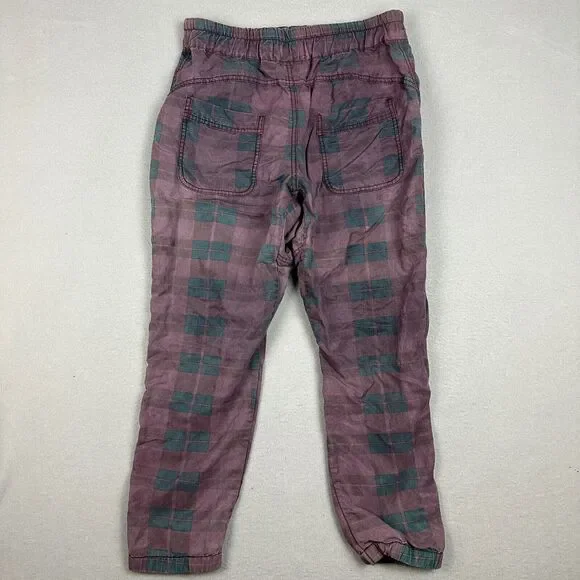 Anthropologie Women's Medium Jacquie Button Fly Jogger Pants Plum Purple Plaid - Picture 2 of 7